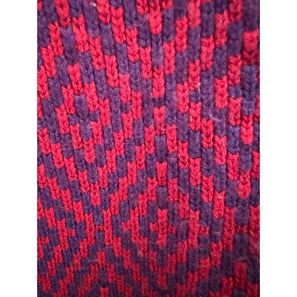 Vintage 70s Donegal Estate Knit Grandpa Sweater Purple Red Diamond Pattern XL
